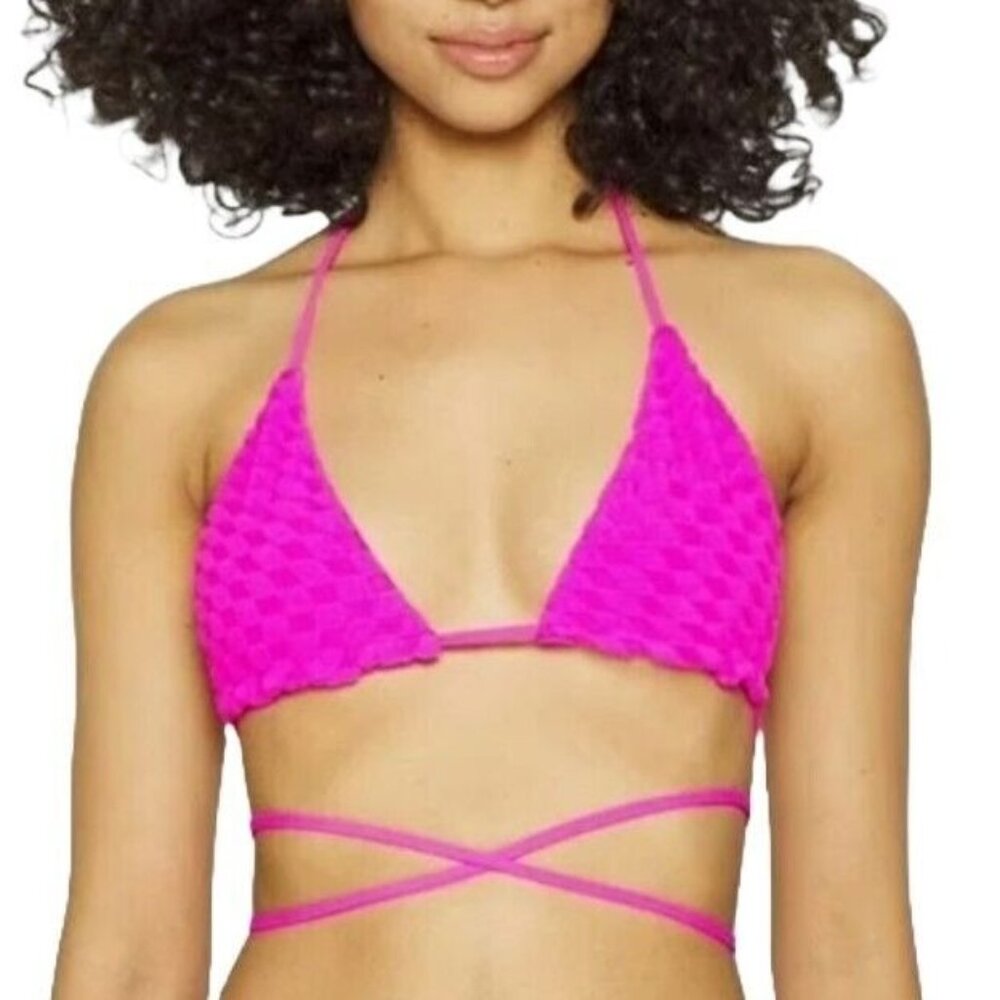 Good American Jacquard Strappy Triangle Bikini Top Size 1 Small Hawaiian Pink